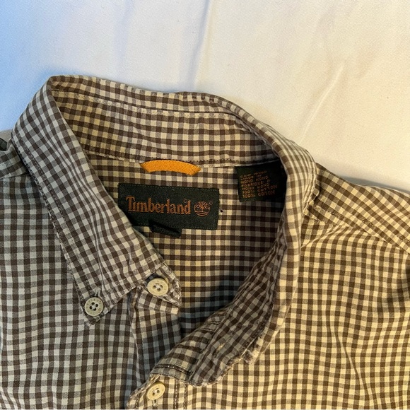 Timberland Brown and White long-sleeve button-down cotton shirt Men’s Medium - Picture 6 of 8